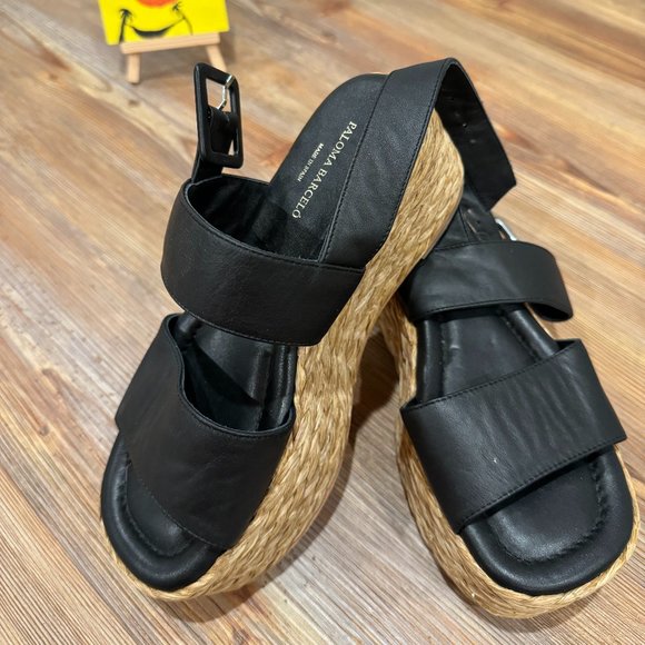Paloma Barcelo Black and Tan Platform Sandals - Picture 1 of 4